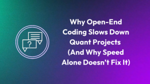 Open-end coding workflow in market research showing sequential steps and delays between stages